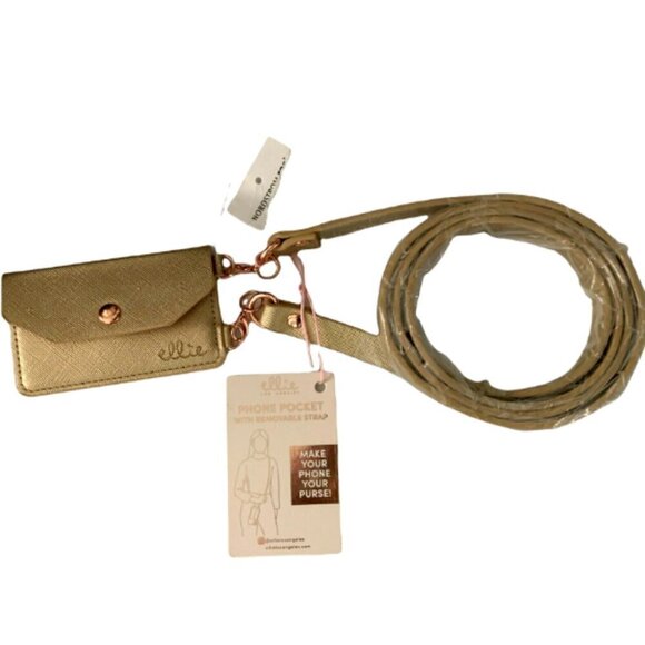 Ellie NEW Gold Phone Pocket RFID Crossbody Card Case Purse Strap Vegan #84A - Picture 3 of 6